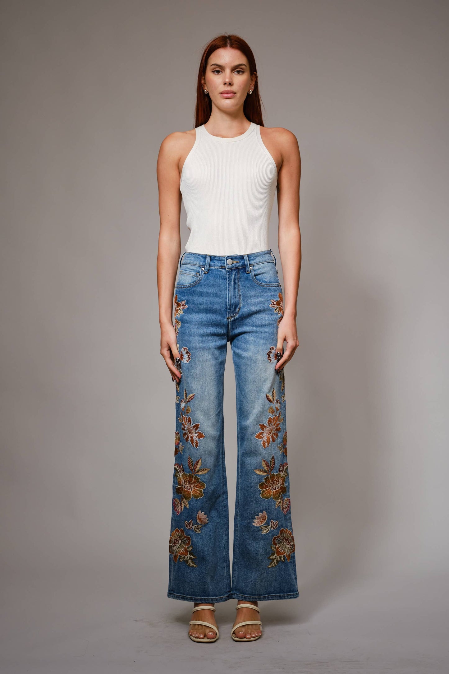 Embroidered Floral Jeans