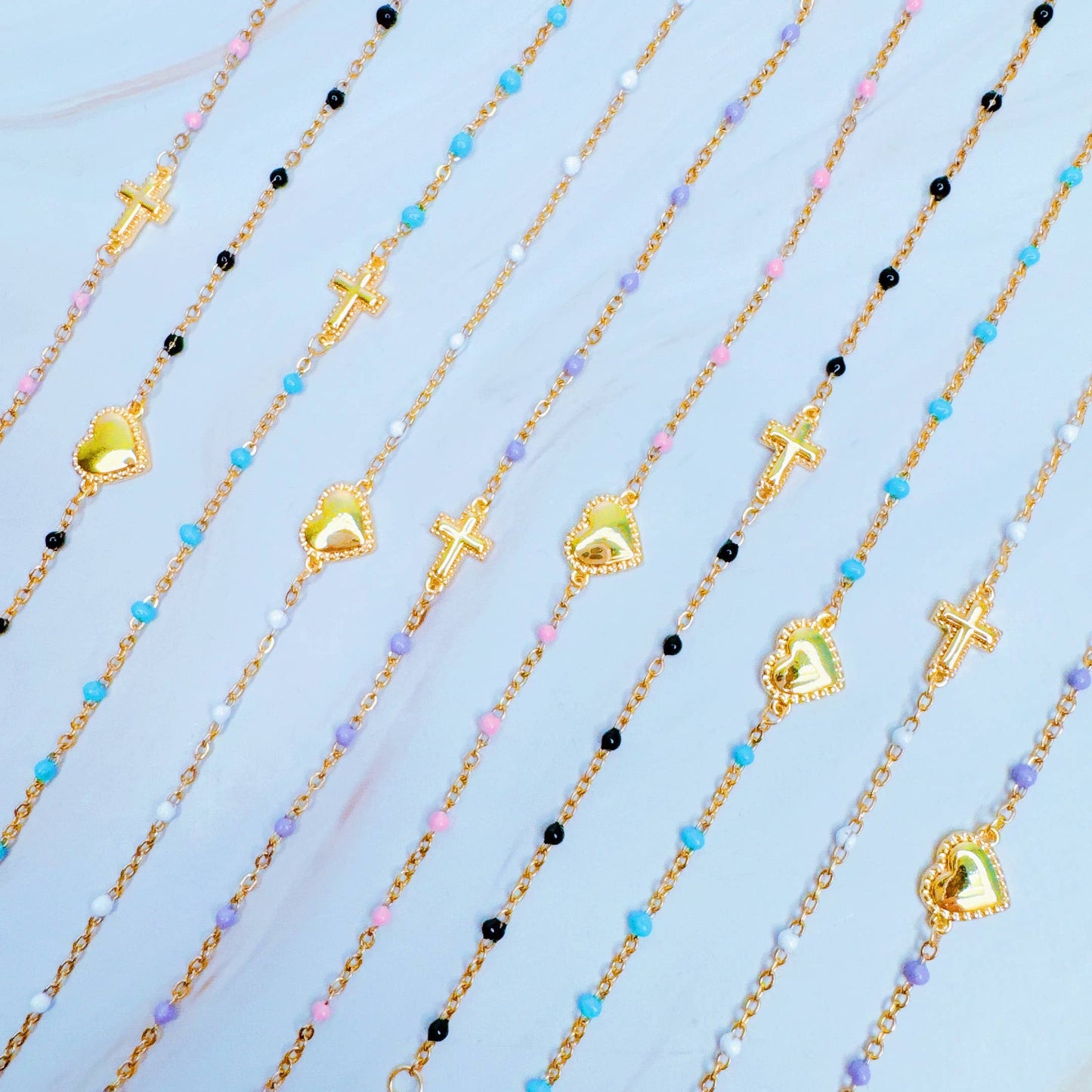 Dainty Color Dots Chain Cross Bracelet