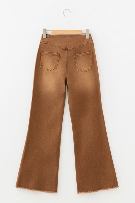 High Waist Button Flares - COFFEE