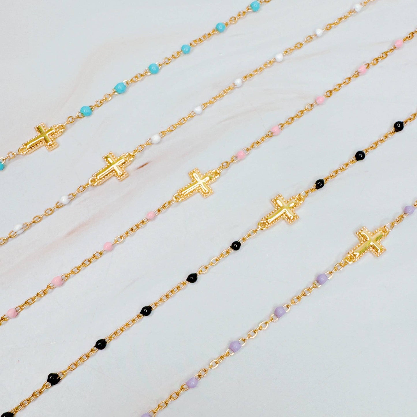 Dainty Color Dots Chain Cross Bracelet