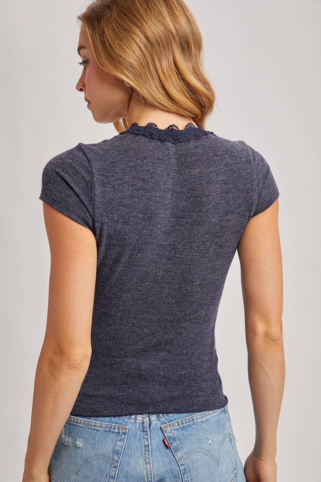 Lace Trimmed Lettuce Edge Knit Top