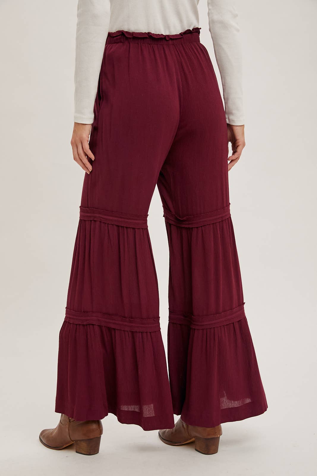 Drawstring Waist Tiered Palazzo Pants