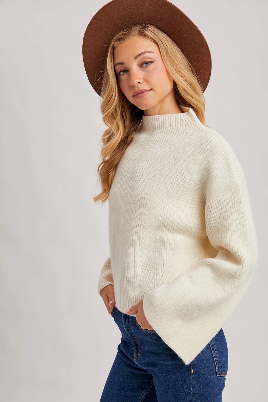 Bell Sleeve Mock Neck Sweater