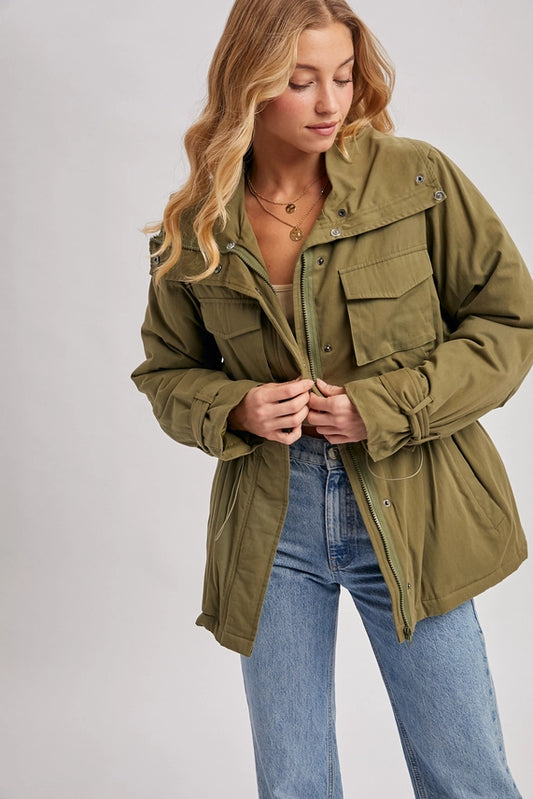 Detachable Faux Fur Olive Parka Jacket