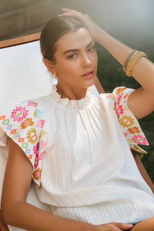 Embroidered Ruffle Top
