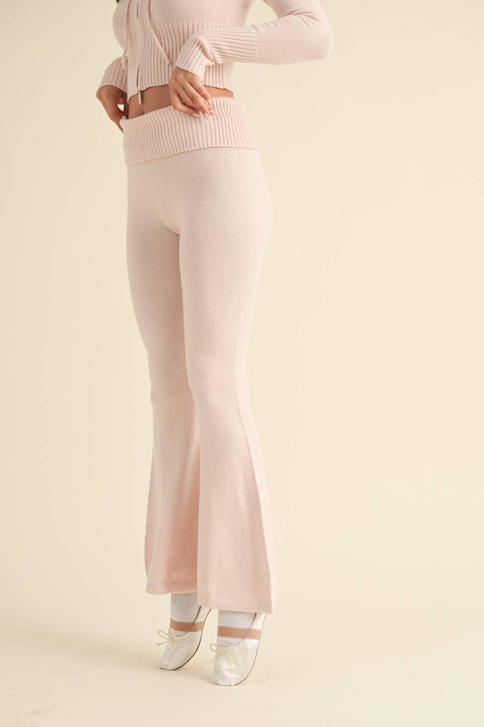 Fold Over Flare Knit Pants