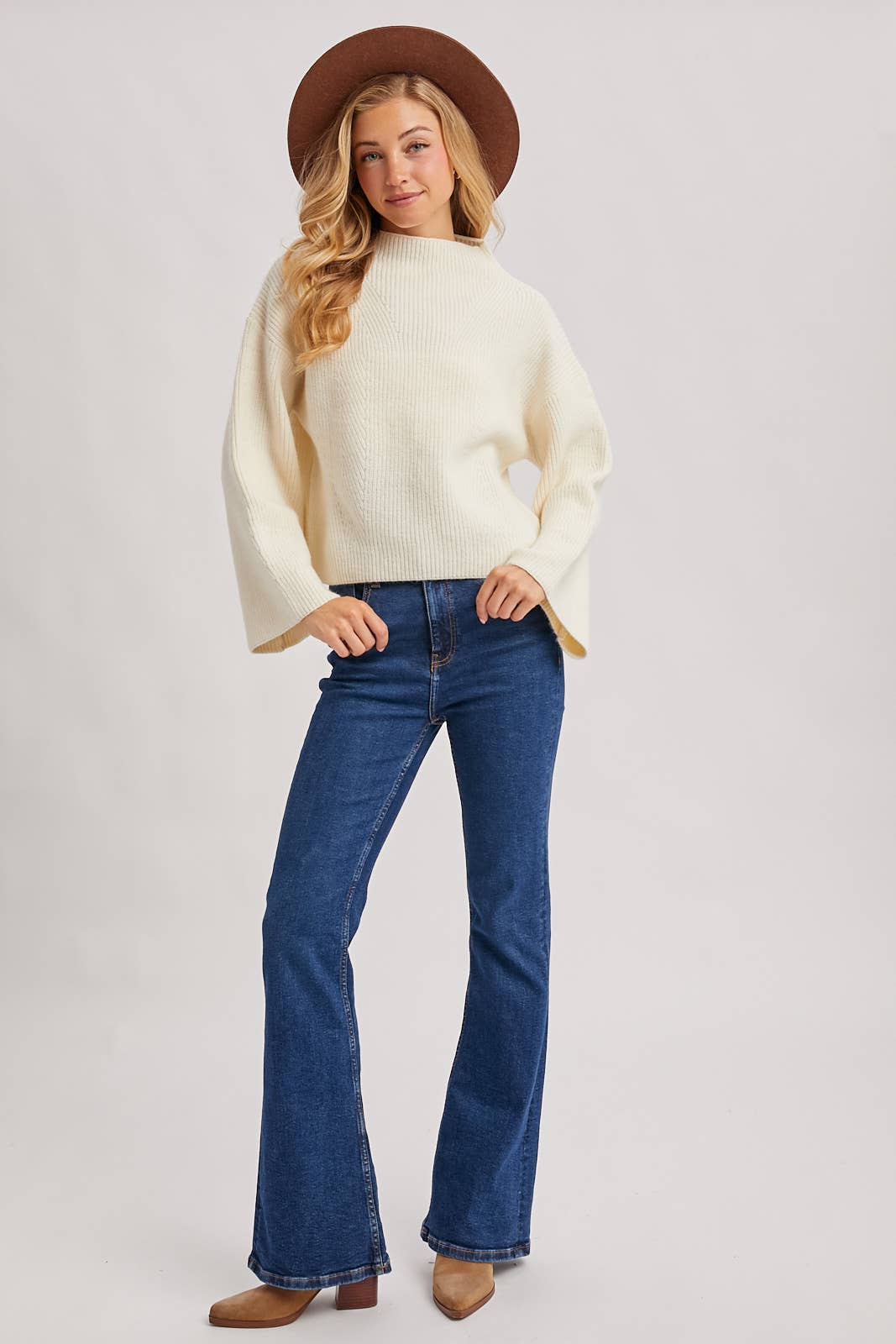 Bell Sleeve Mock Neck Sweater