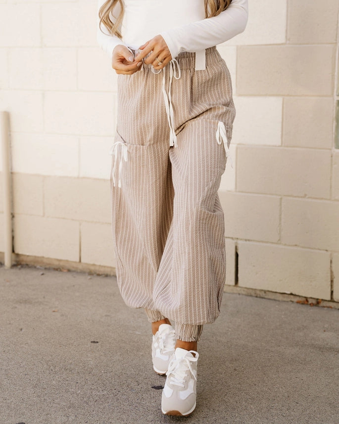 Paisley Striped Pocket Knot Detail Lantern Pants