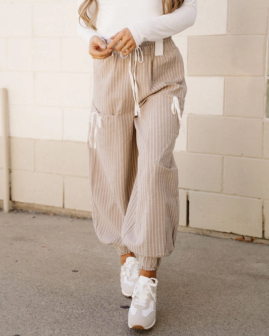 Paisley Striped Pocket Knot Detail Lantern Pants