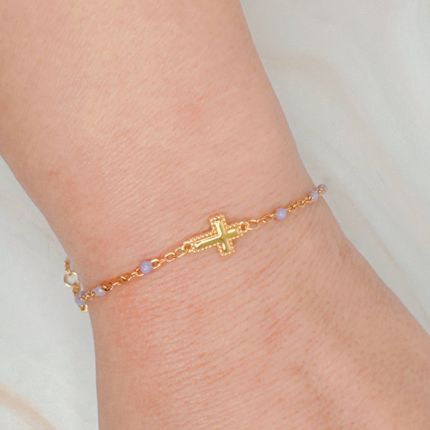 Dainty Color Dots Chain Cross Bracelet