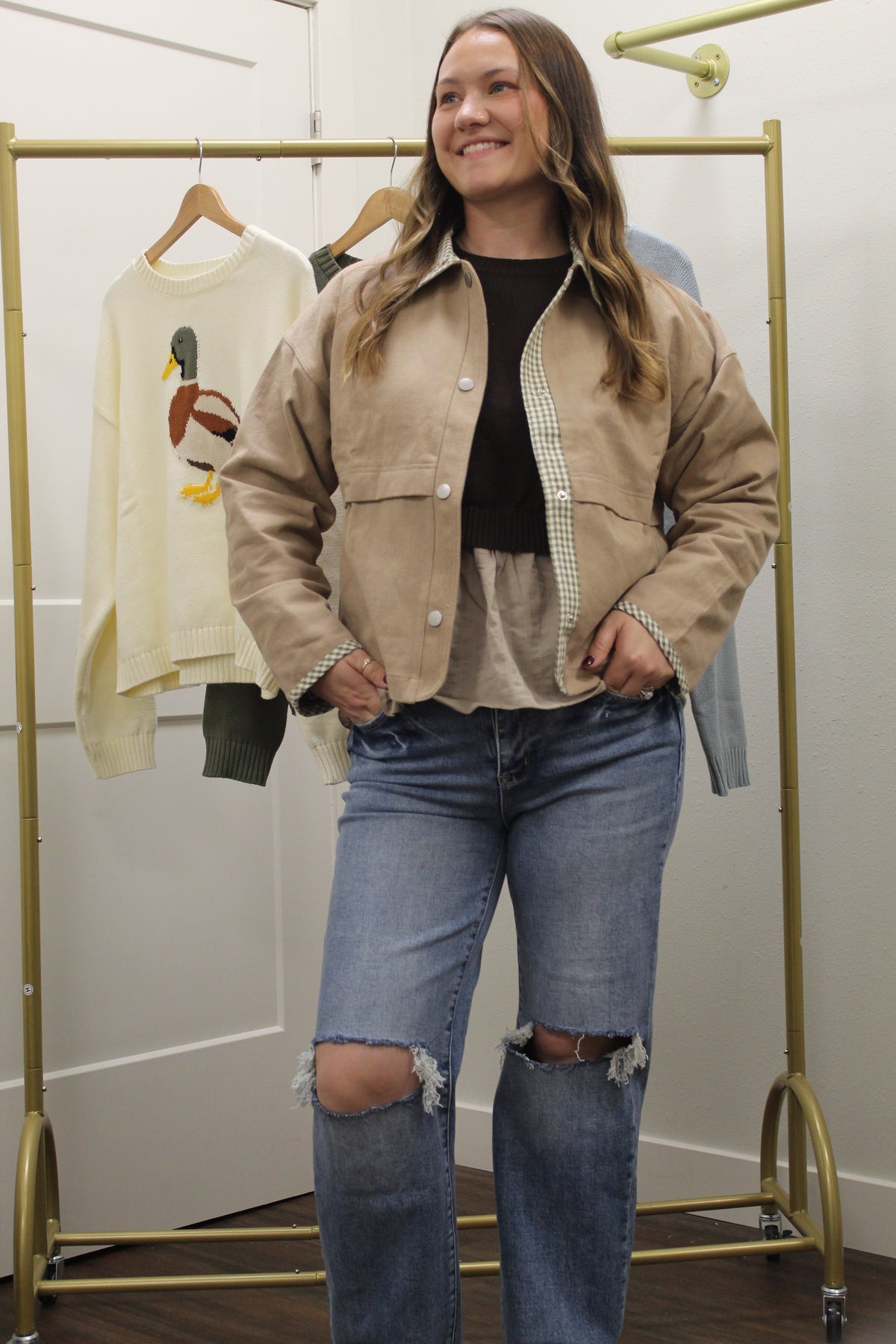 Olive Gingham Barn Jacket