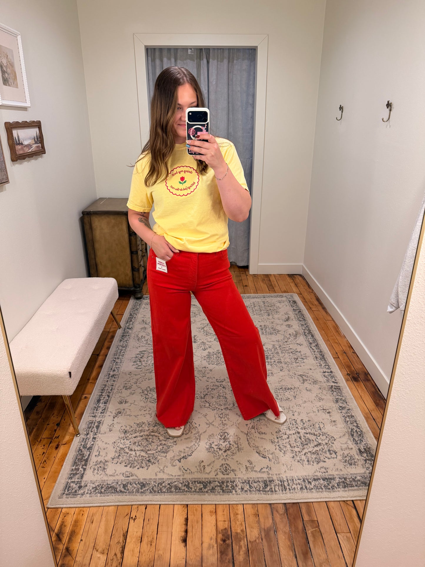 Risen Wide Leg Jeans Red
