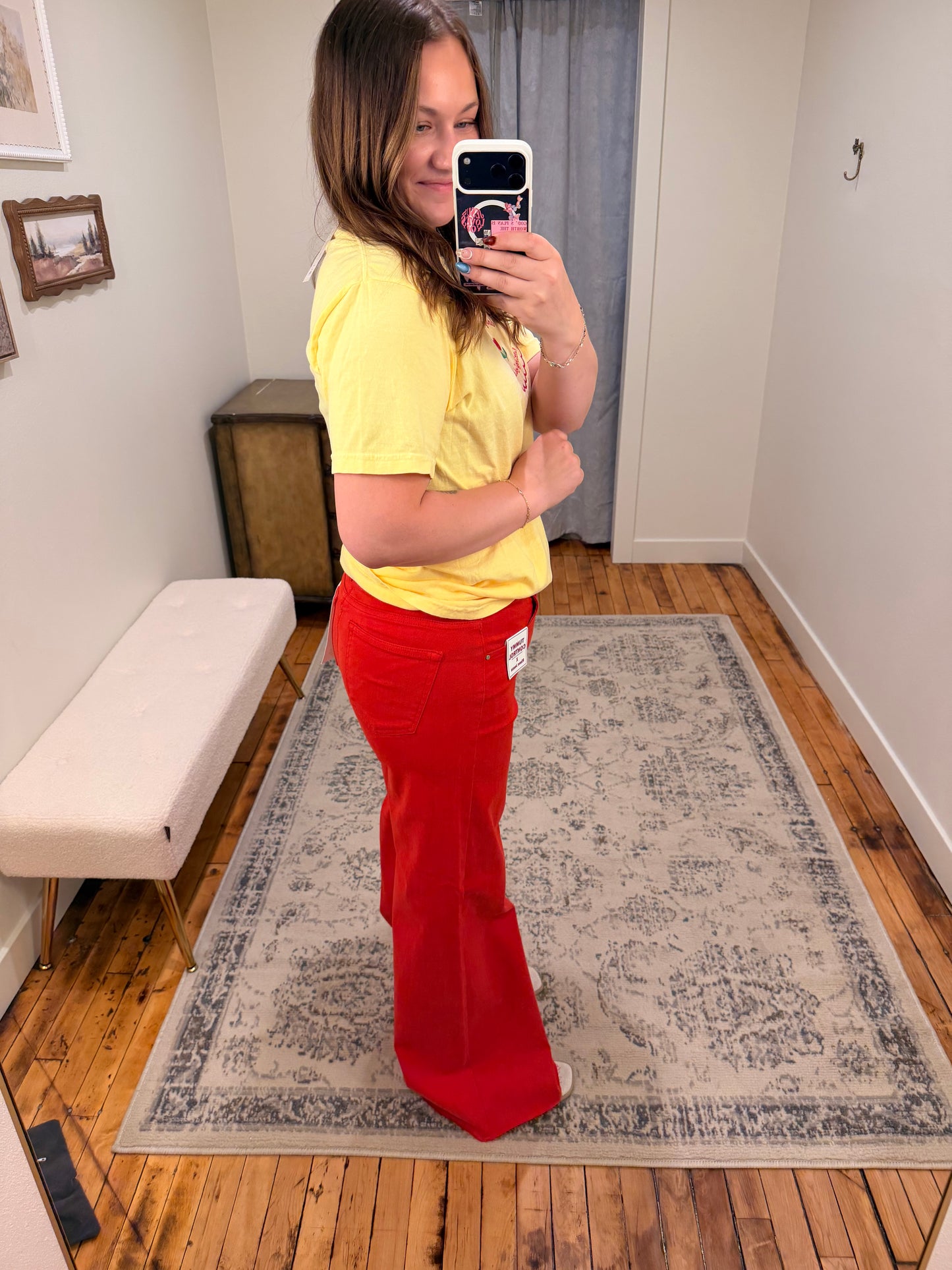 Risen Wide Leg Jeans Red