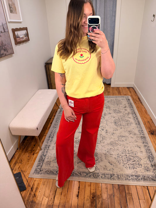 Risen Wide Leg Jeans Red