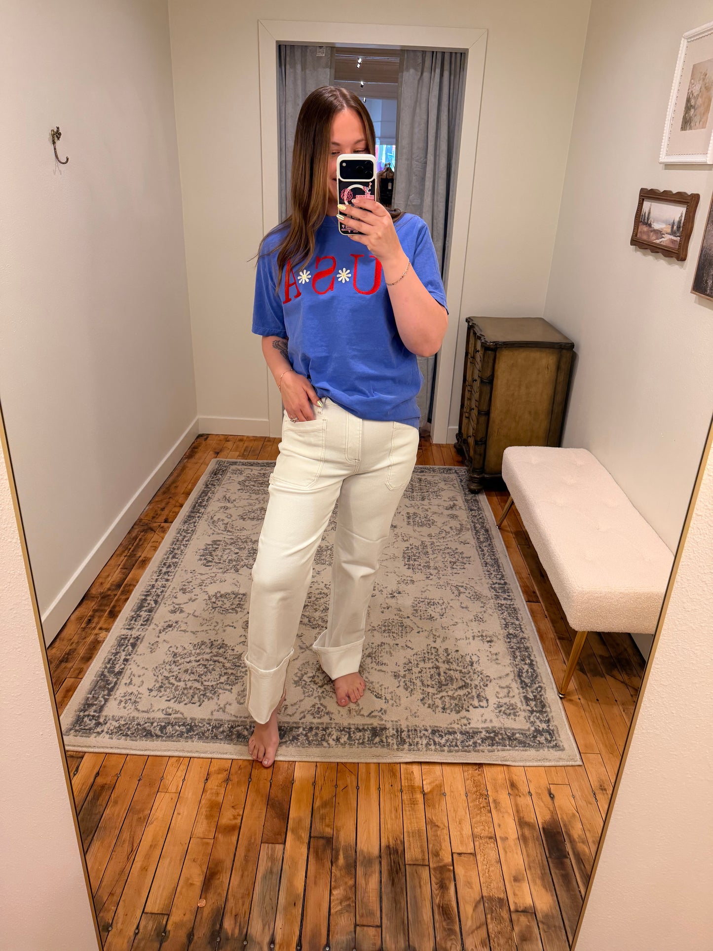 White Cuffed Denim Jeans