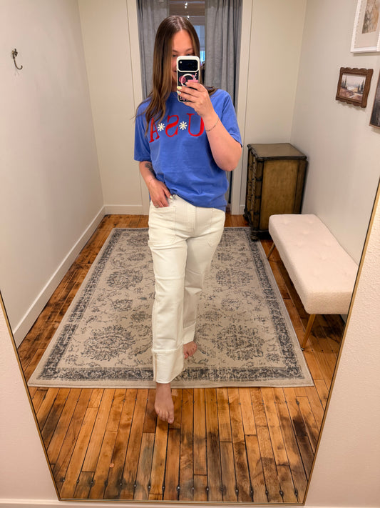 White Cuffed Denim Jeans