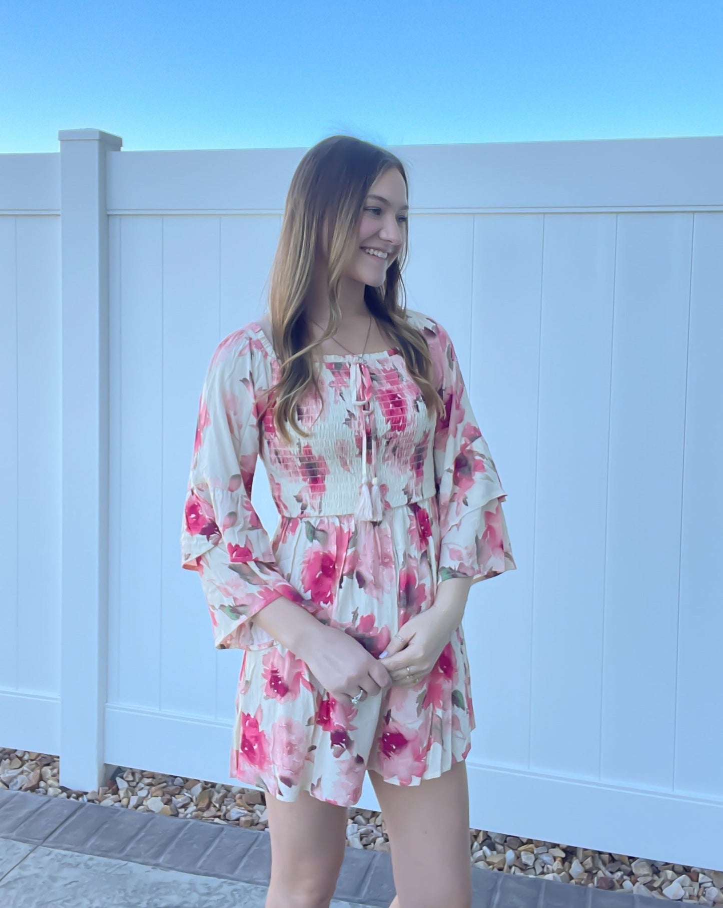 Lillian Pink Smocked Floral Romper