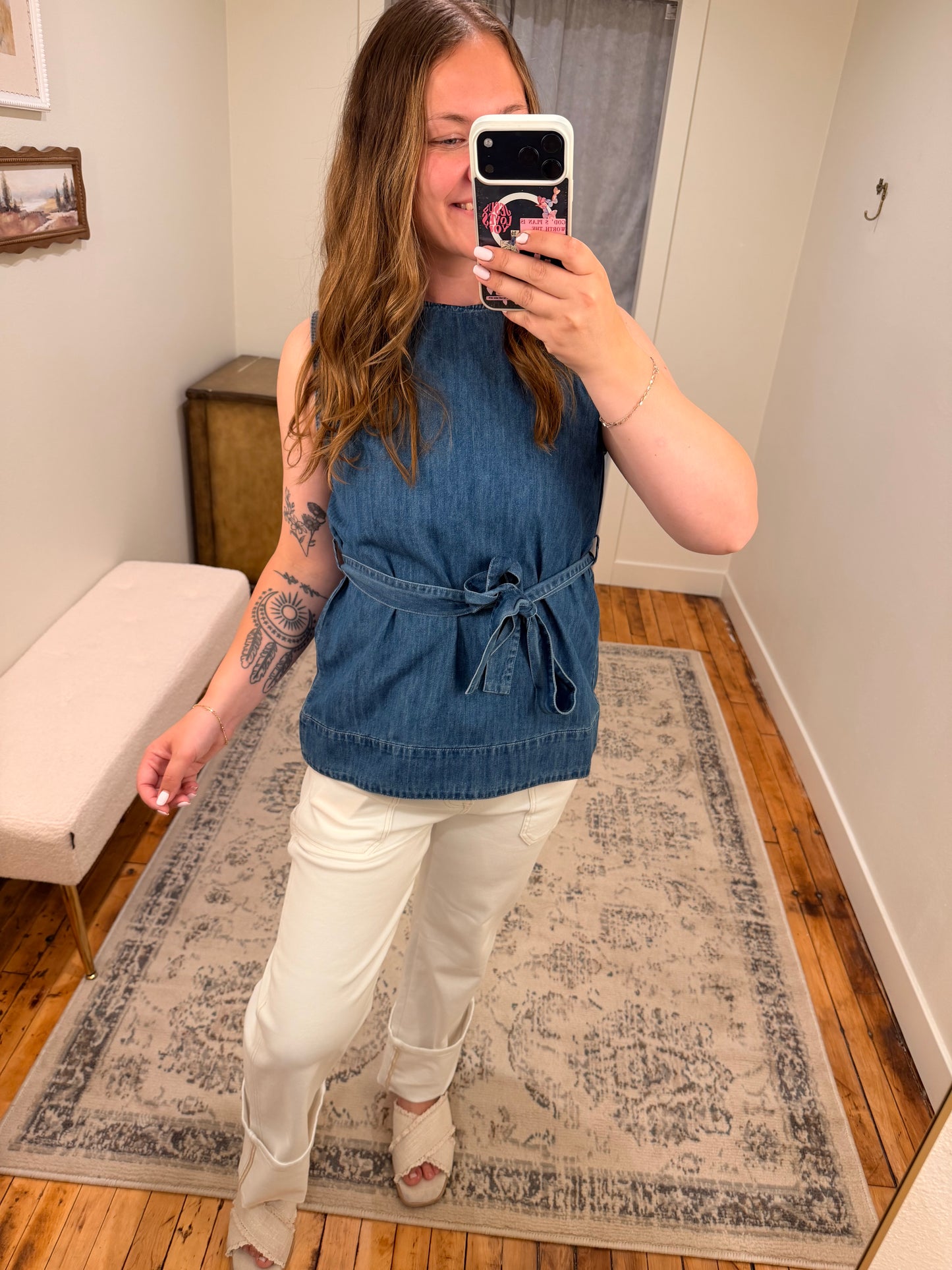 Denim Top W/Tie Waist