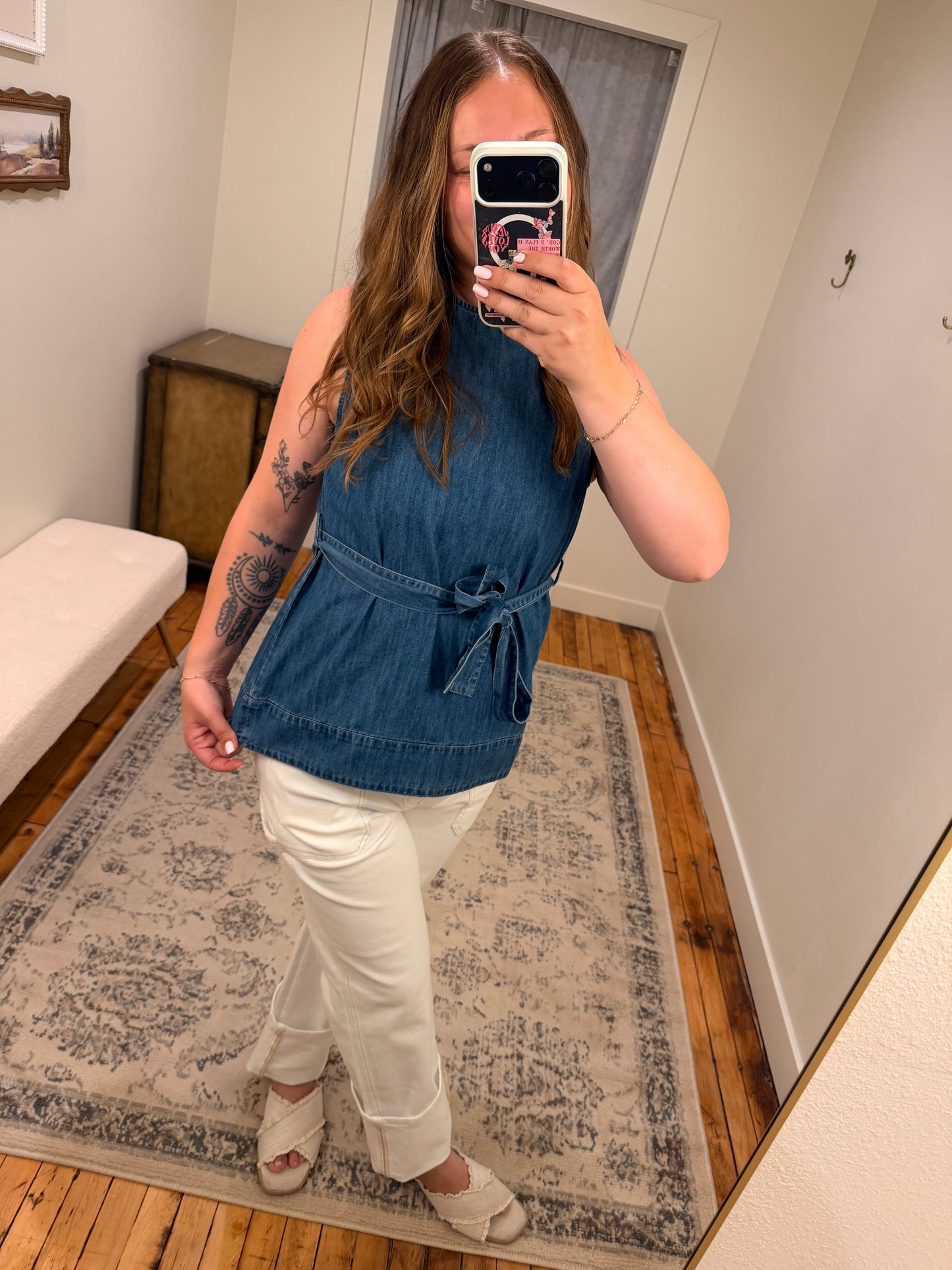 Denim Top W/Tie Waist