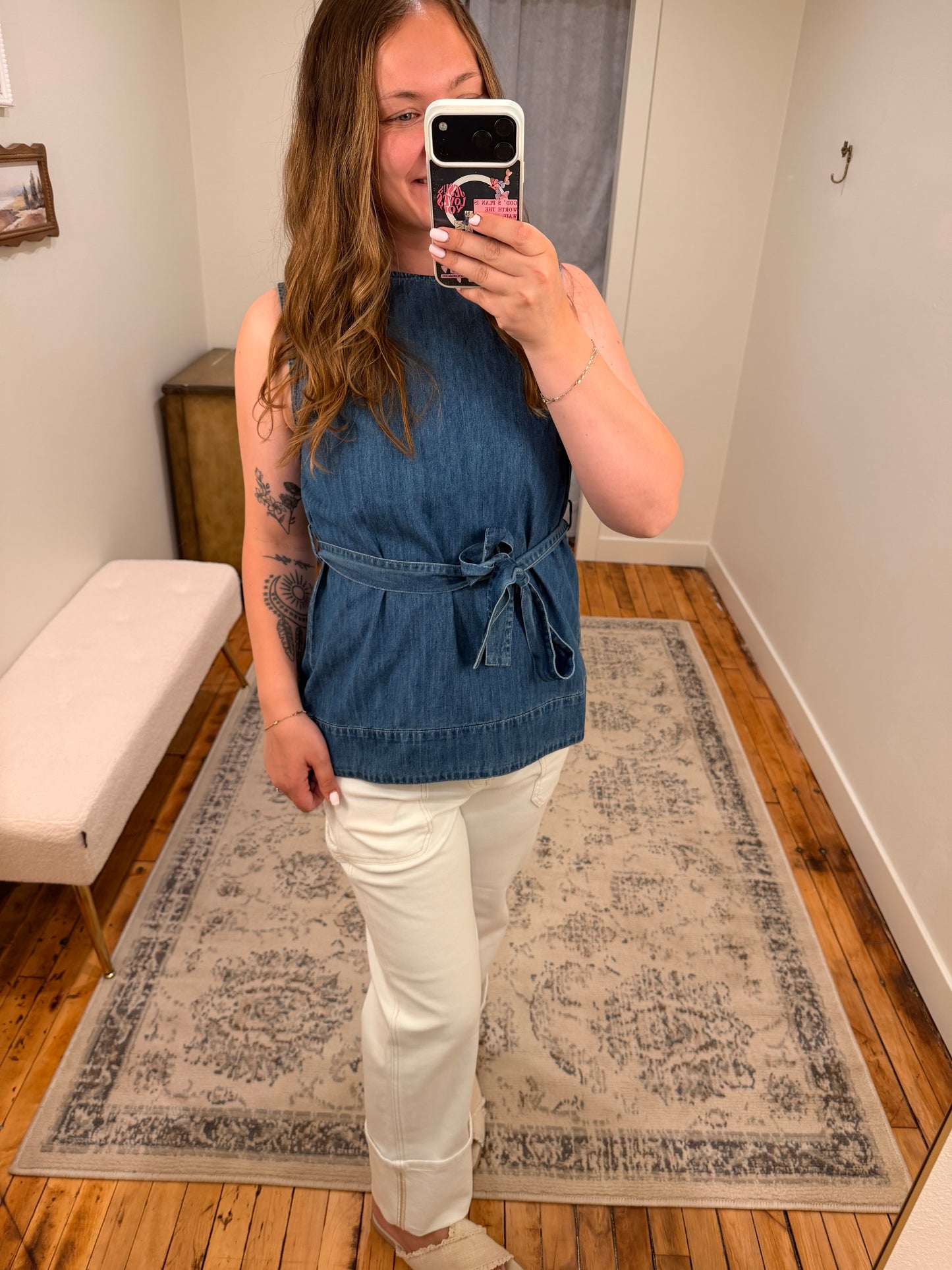 Denim Top W/Tie Waist