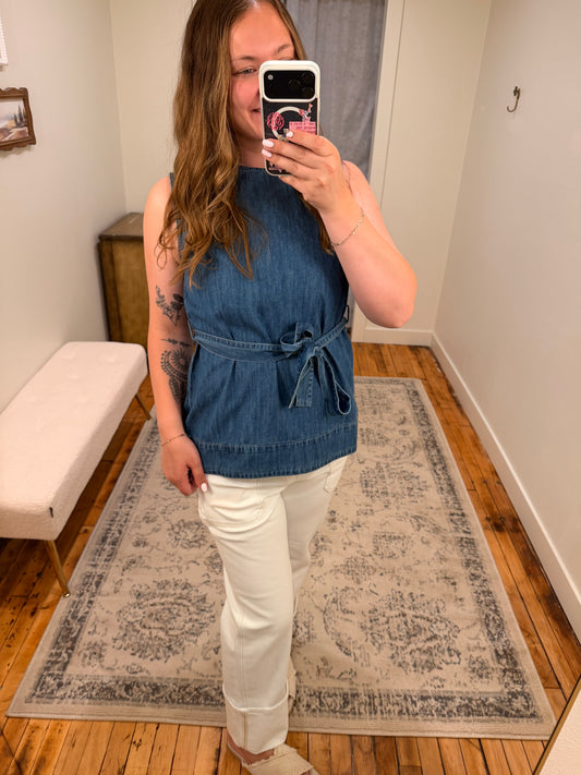 Denim Top W/Tie Waist