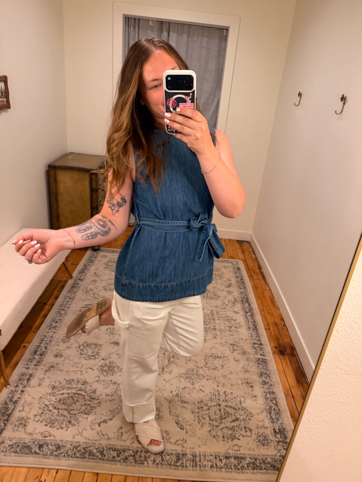 Denim Top W/Tie Waist