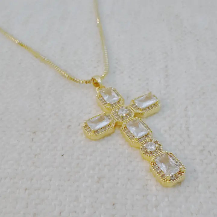 Vintage Sparkle Cross Pendant Necklace