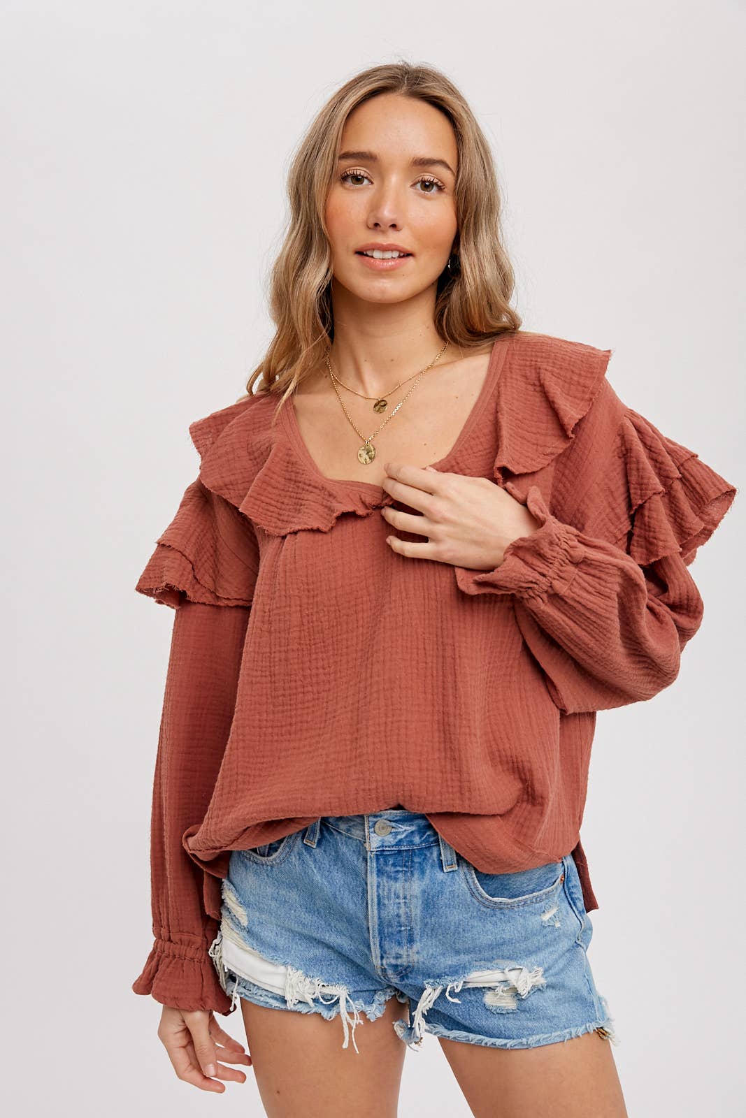 Textured Boho Ruffled Top