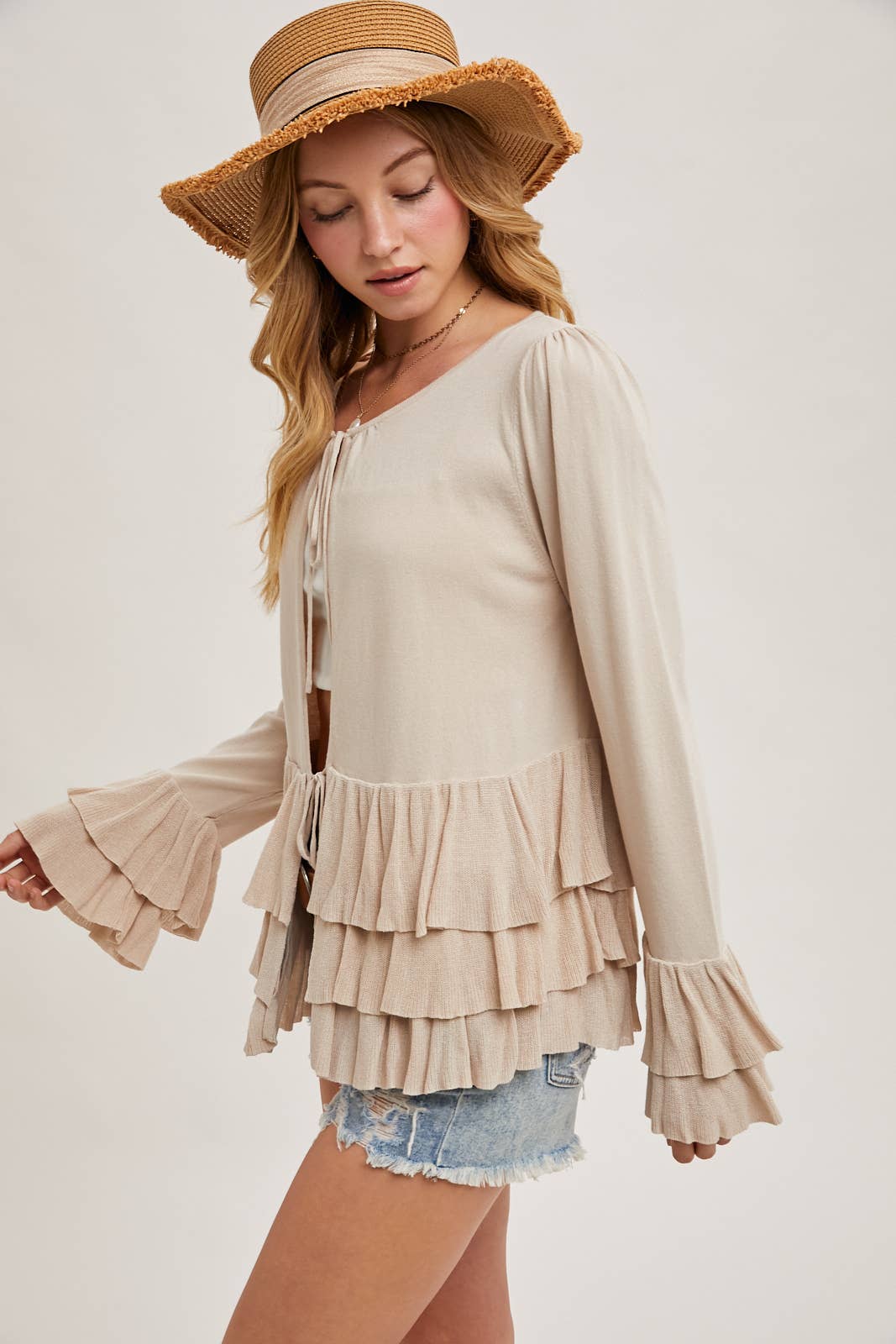 Ruffled Bell Sleeve Cardigan