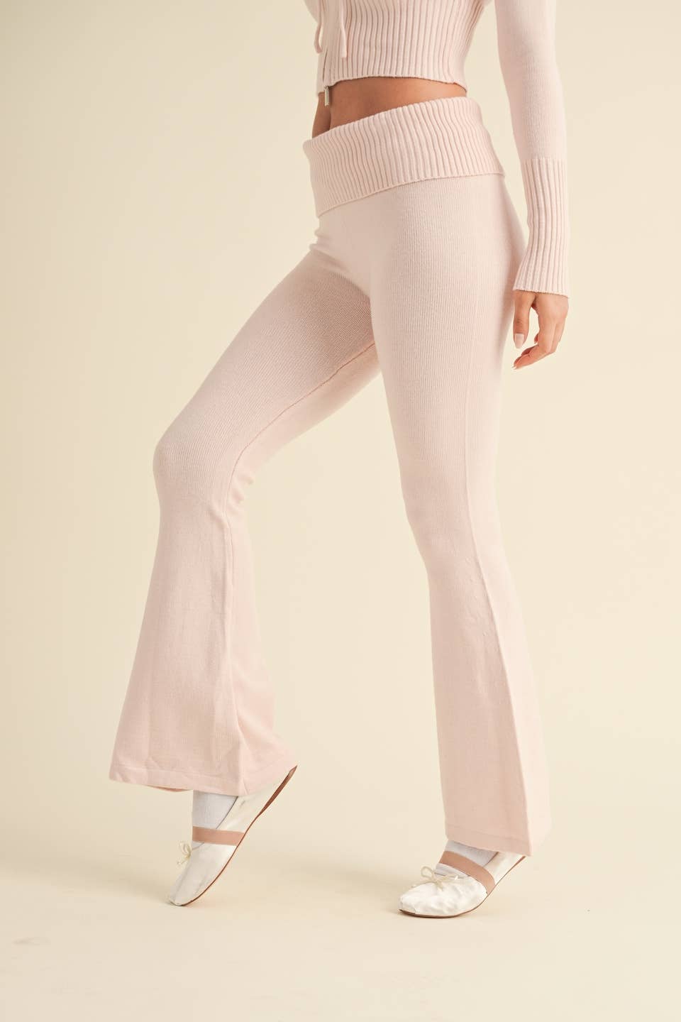 Fold Over Flare Knit Pants