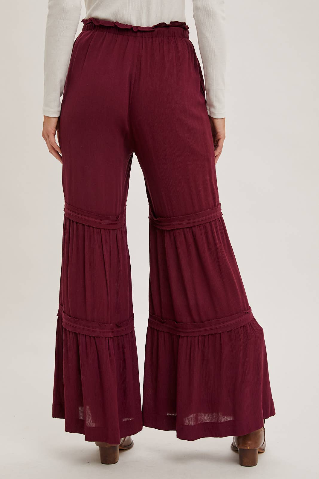 Drawstring Waist Tiered Palazzo Pants