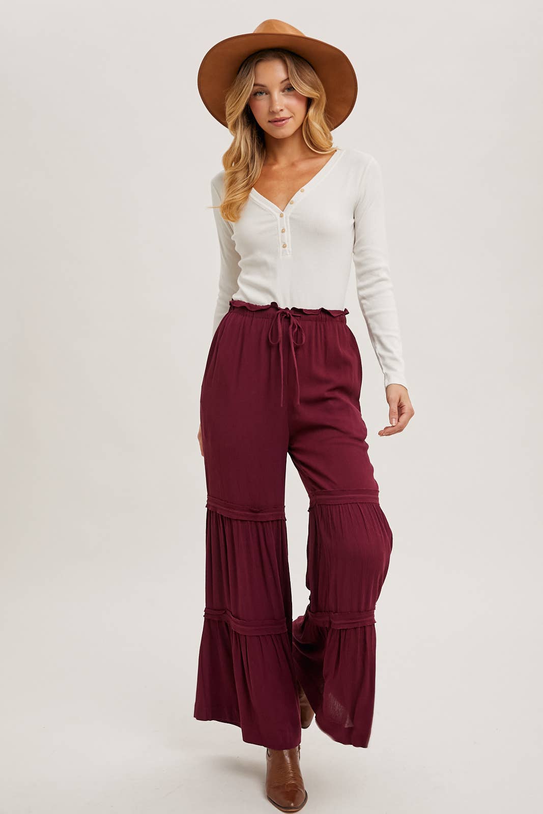 Drawstring Waist Tiered Palazzo Pants