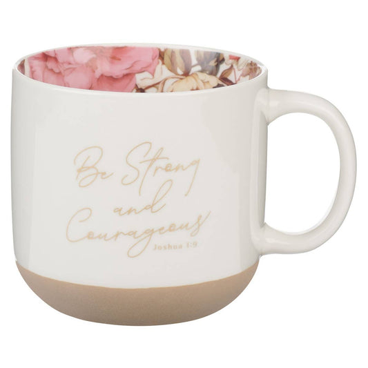 Mug White Floral Strong & Courageous Josh. 1:9