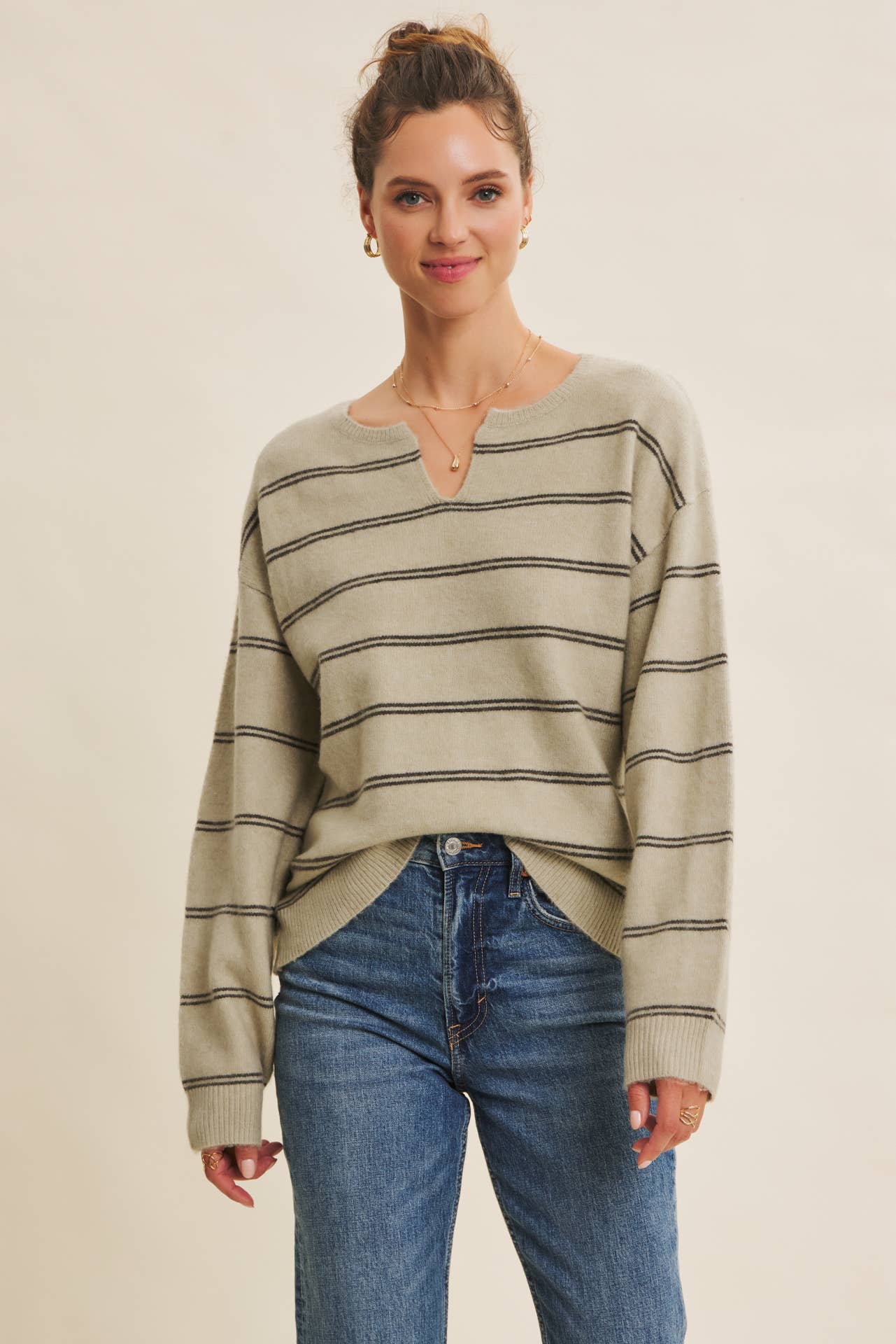Stripe Oversized Sweater OLIVE