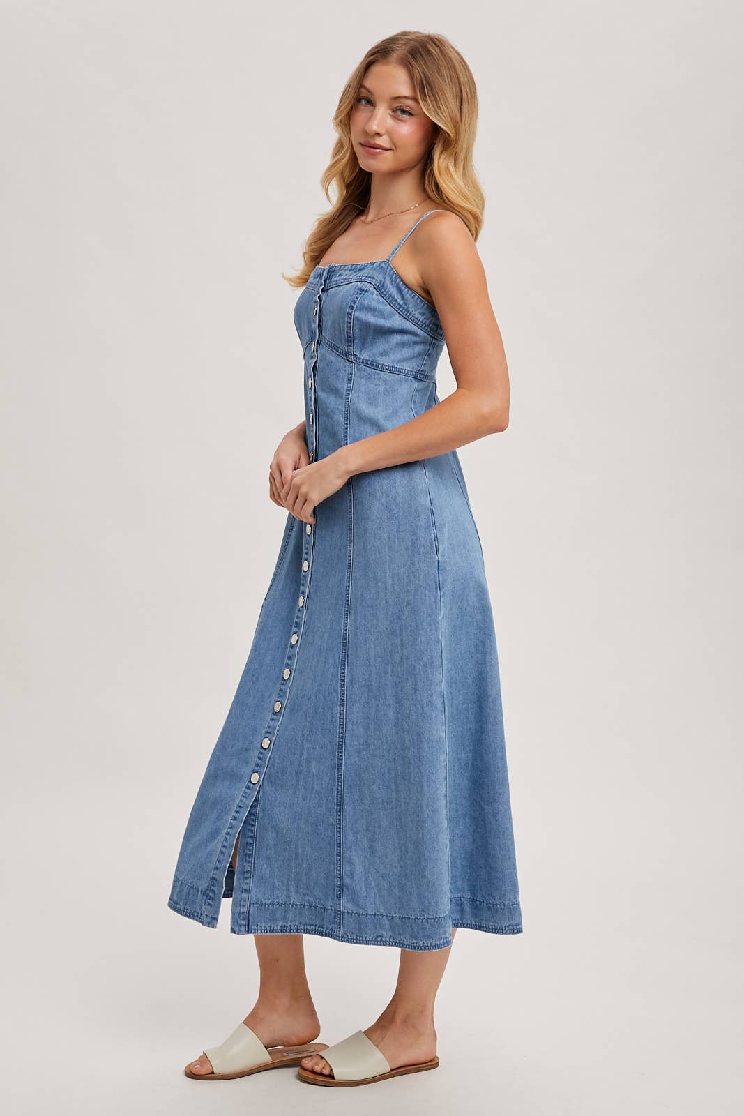 Button Down Sleeveless Denim Dress