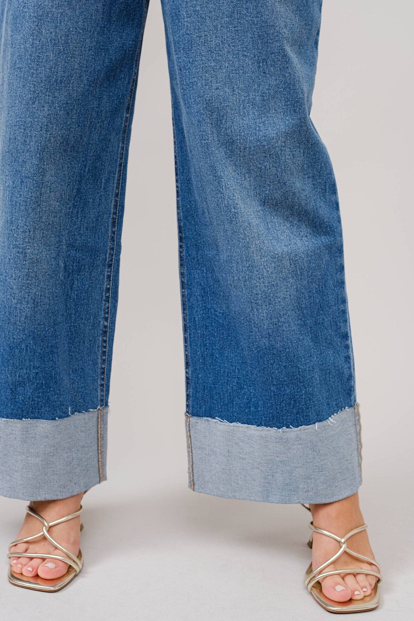 Wide Cuff Mid Rise Stretch Jeans