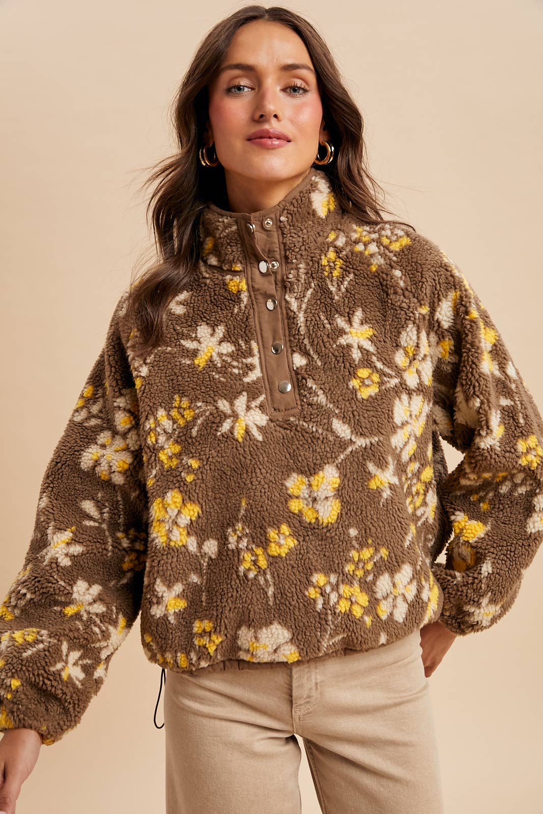 Floral Sherpa Snap Button Pullover