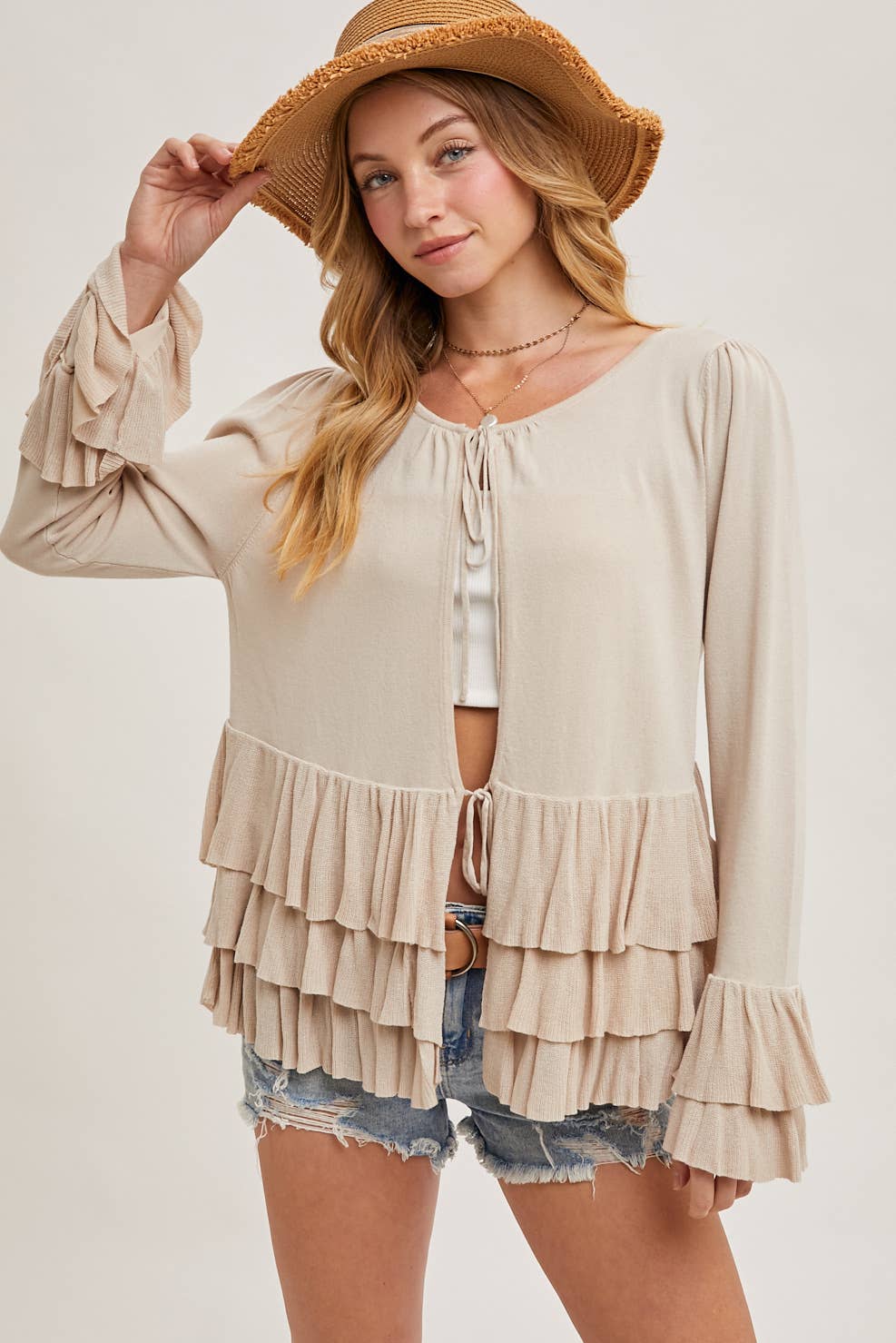 Ruffled Bell Sleeve Cardigan