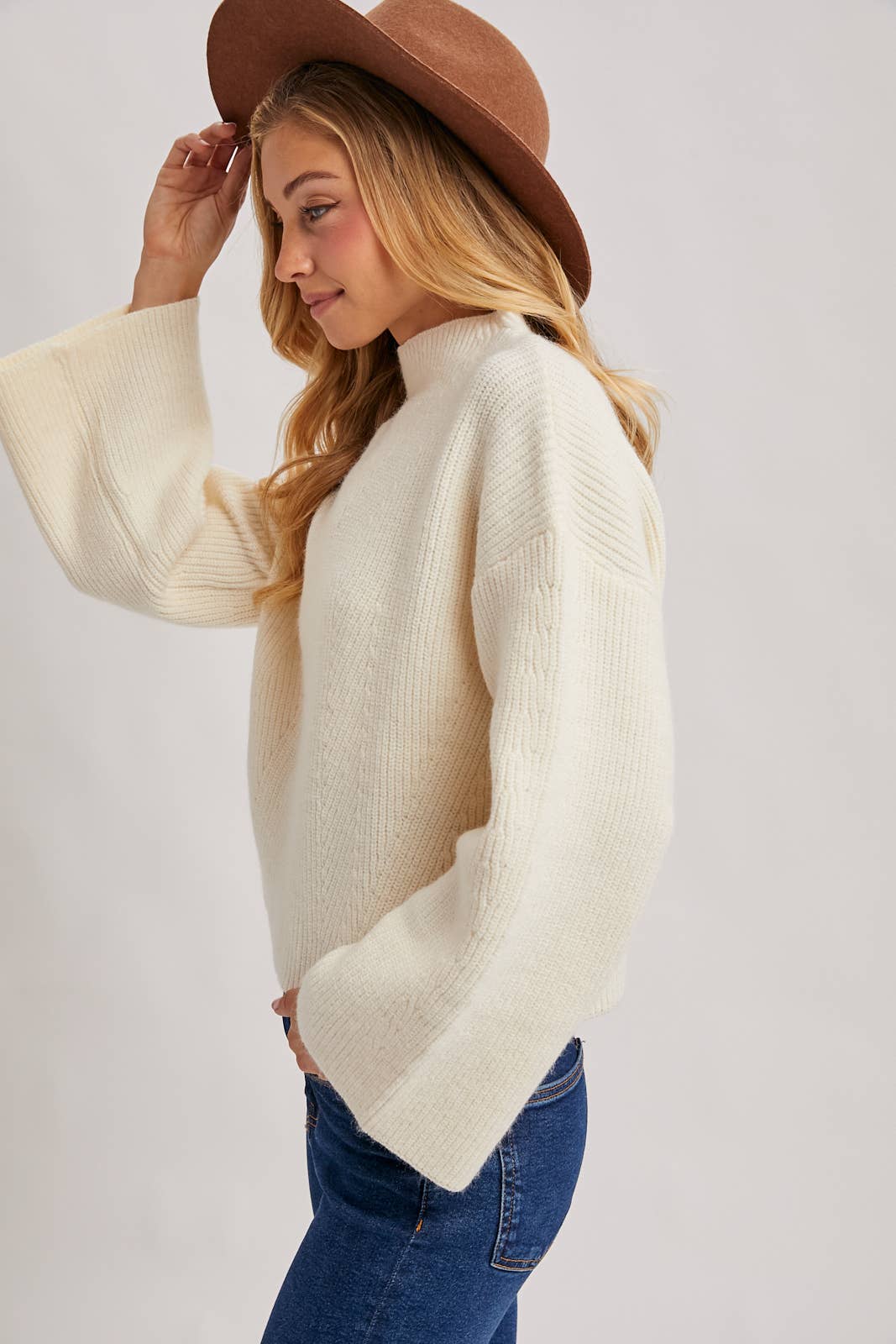 Bell Sleeve Mock Neck Sweater