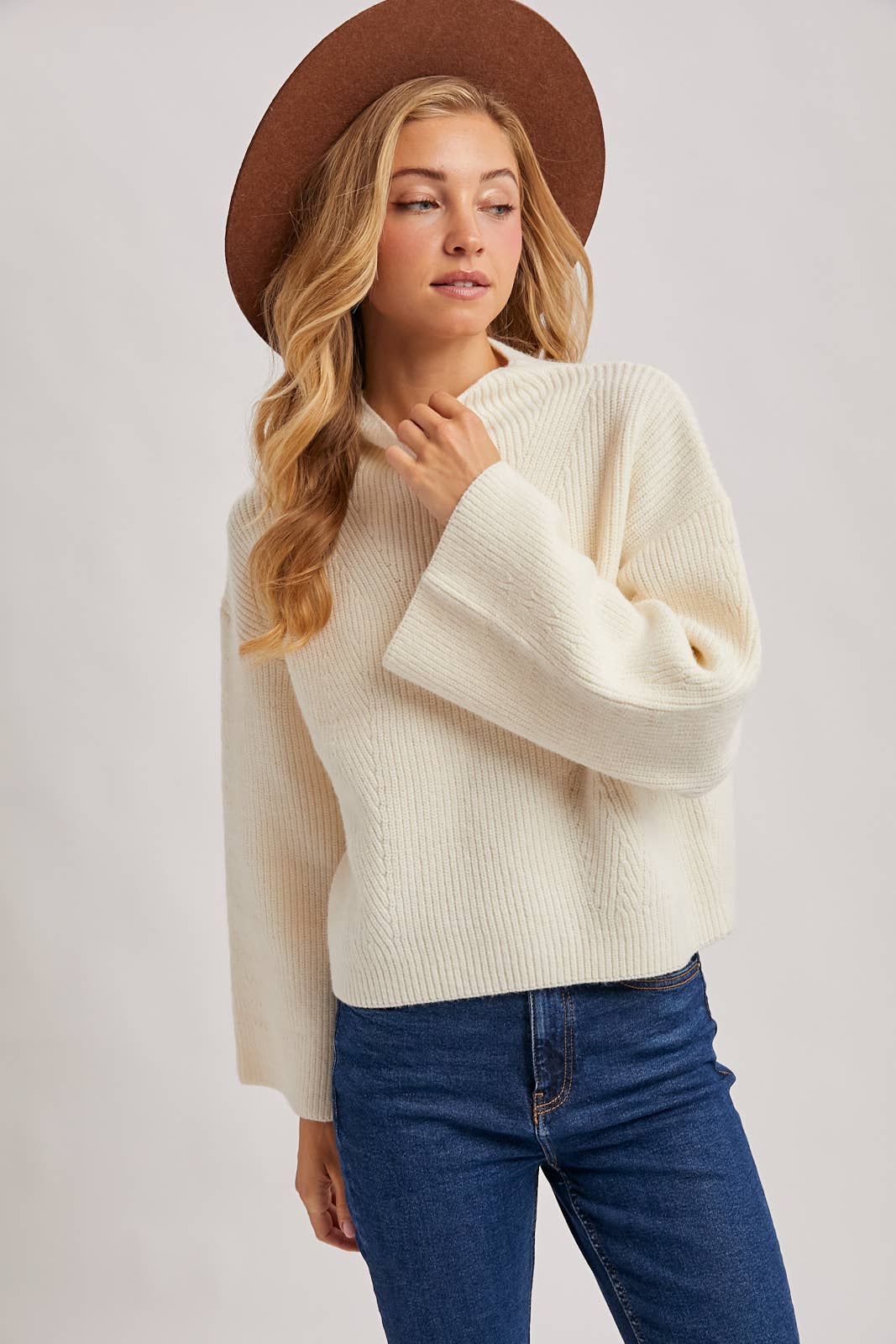 Bell Sleeve Mock Neck Sweater