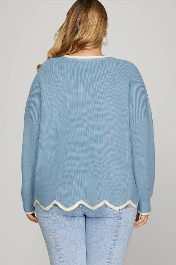 Scallop Edge Sweater-Plus