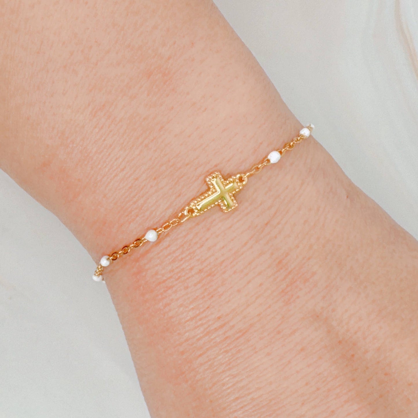 Dainty Color Dots Chain Cross Bracelet
