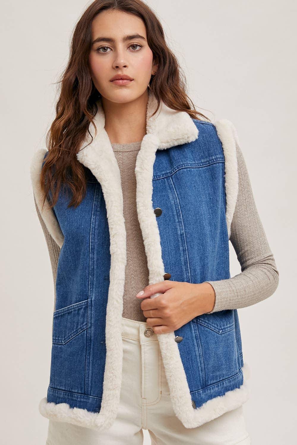 Faux Fur Denim Vest
