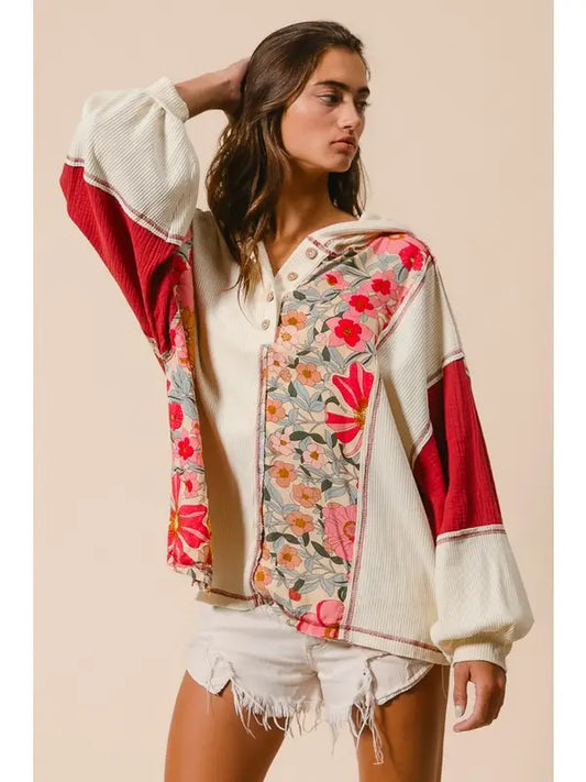 Mixed Media Floral Pullover