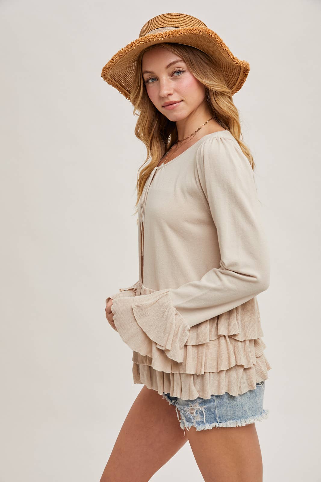Ruffled Bell Sleeve Cardigan