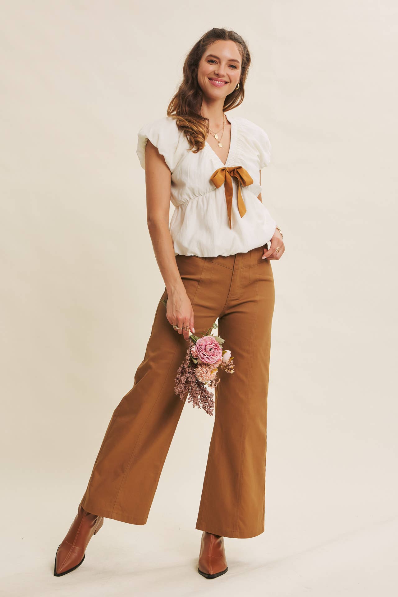Brown Bow Blouse