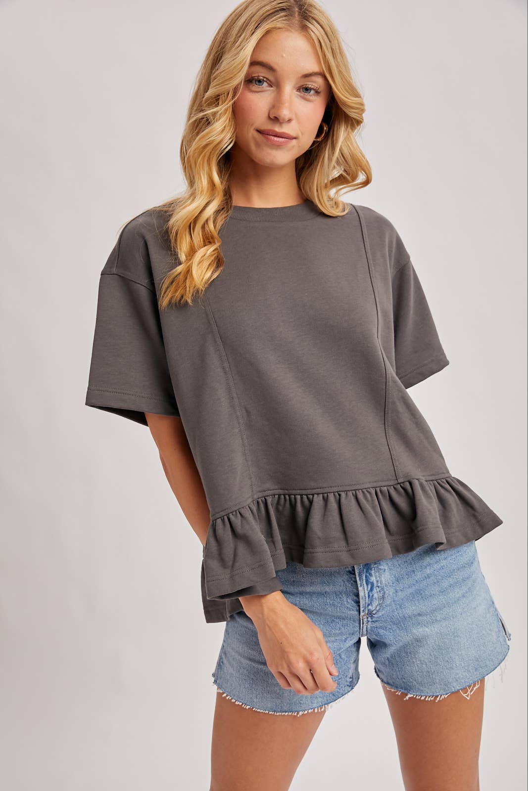Ruffled Peplum Boxy Knit Tee
