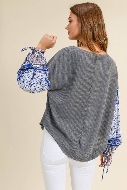 Waffle Knit With Contrast Sleeves