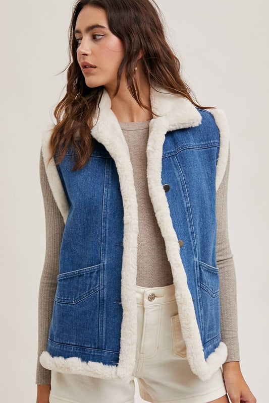 Faux Fur Denim Vest