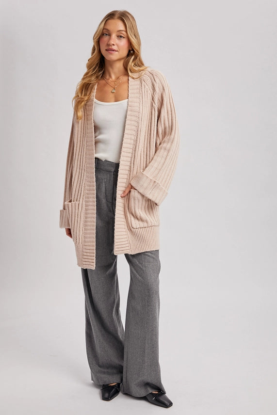 Cream Open Long Cardigan